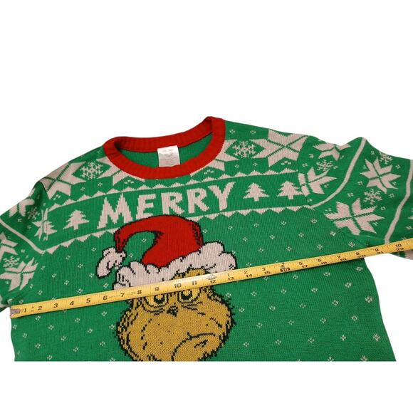 Dr. Seuss The Grinch Ugly Christmas Sweater Men's Size L 42-44 Green Long Sleeve - Picture 5 of 11